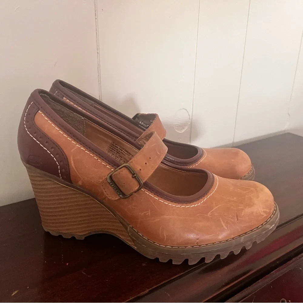 VTG Skechers Wedge Chunky Y2K Academia Mary Jane’s Platforms 8 tan and brown - Picture 6 of 7